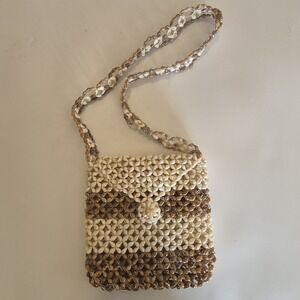 Handmade Shell Beaded Boho Coastal Festive Tote Purse Beach Shoulder Bag